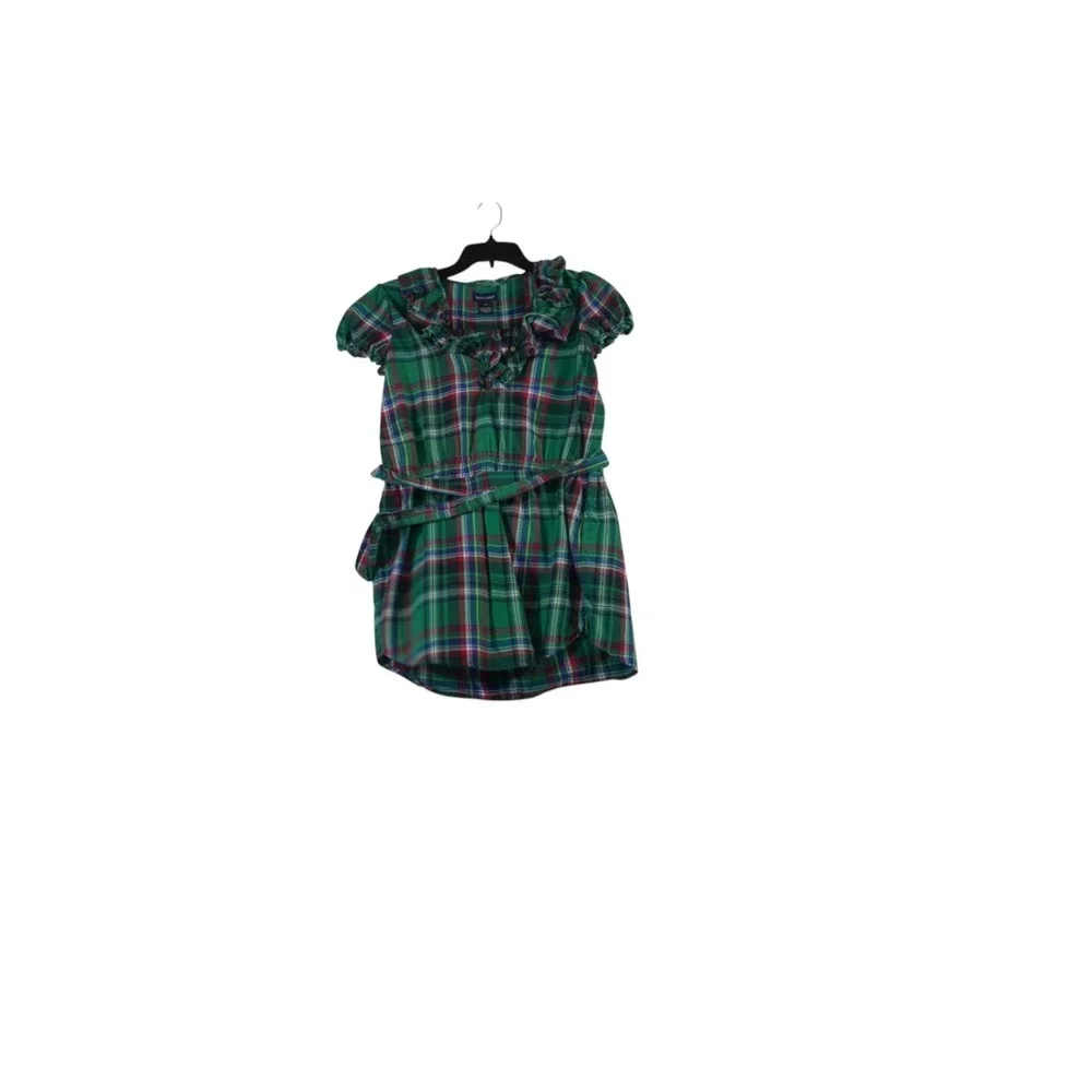 Ralph Lauren Dress Girls 14 Multicolor Plaid Cotton Flannel Ruffled Tie Waist